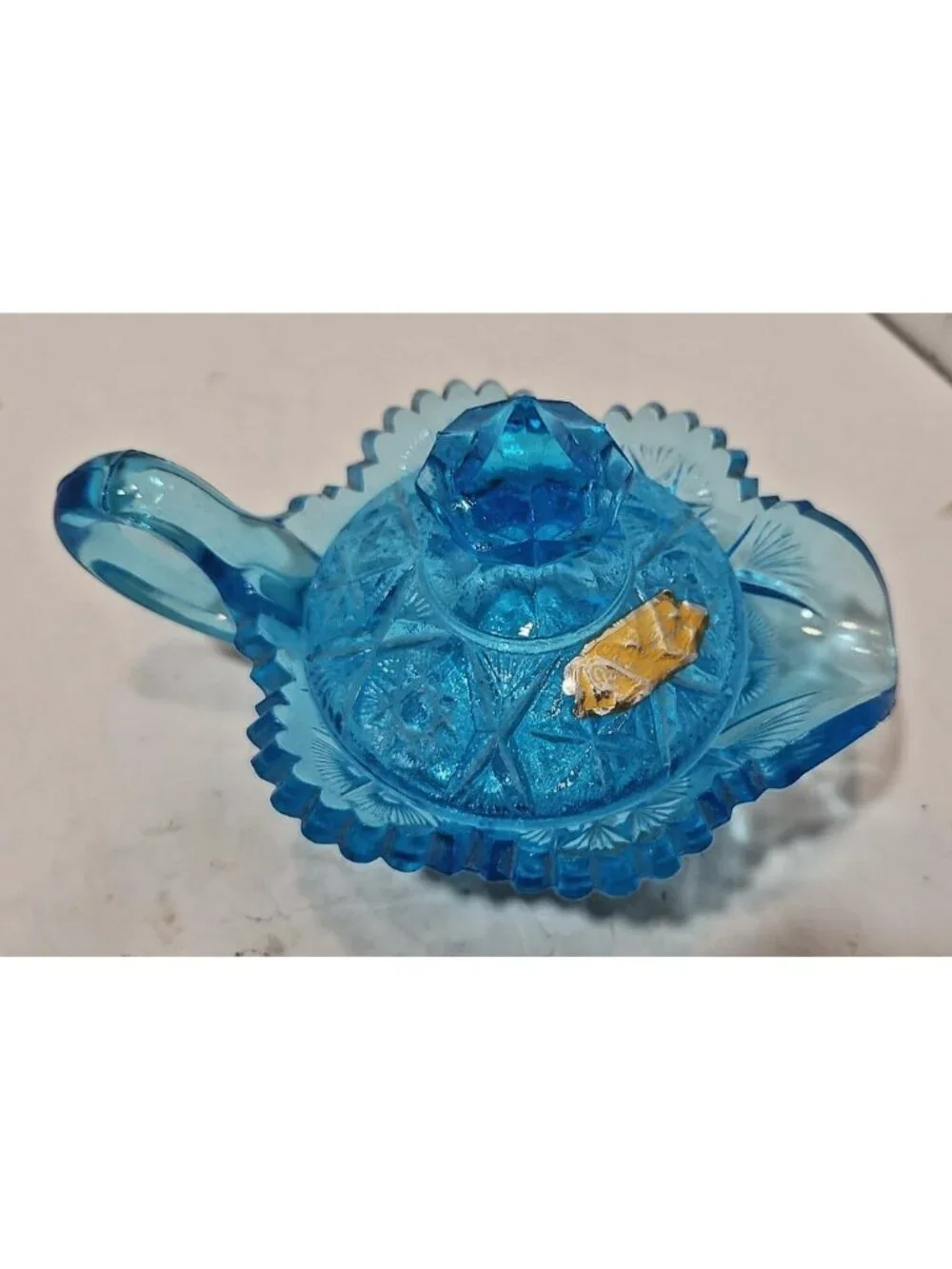 Vintage Kemple Wheaton Blue Aqua Star/Yutec Pattern Creamer With Lid